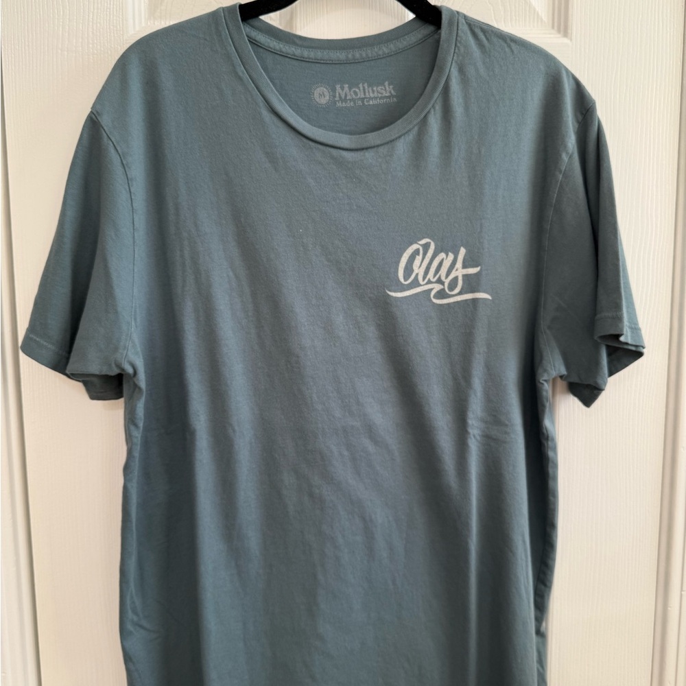 Mollusk Surf Shop Olas Script Tee with back graphic